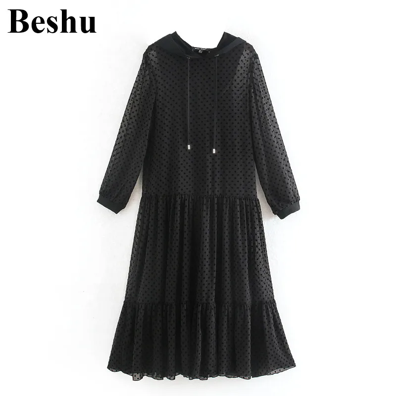 Женское повседневное Прозрачное платье za черное шифоновое средней длины с