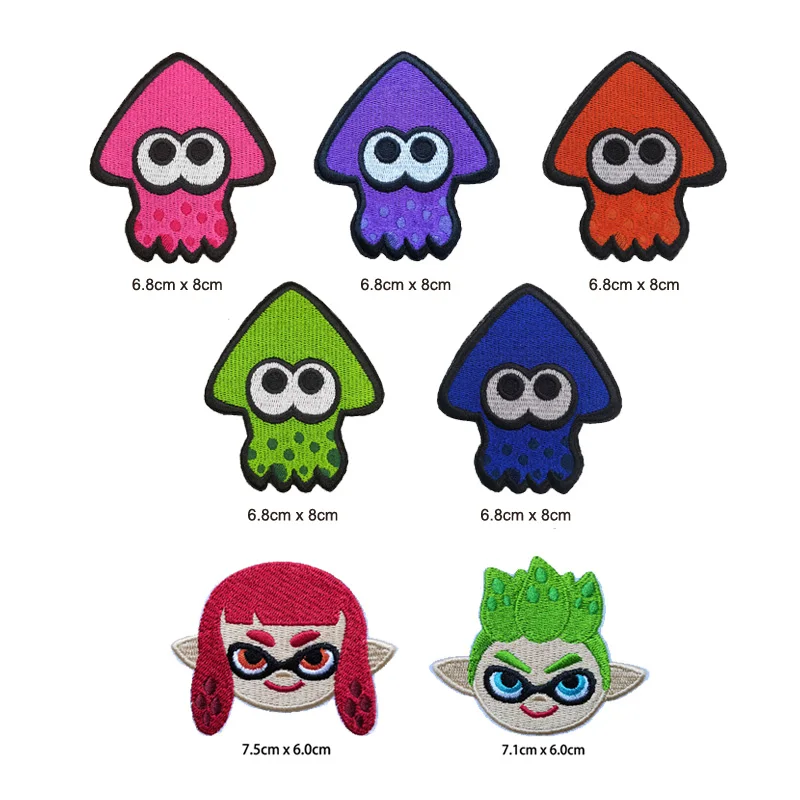 10 шт. Splatoon кальмар розового и зеленого цветов Цвет вышитые приклеивающиеся
