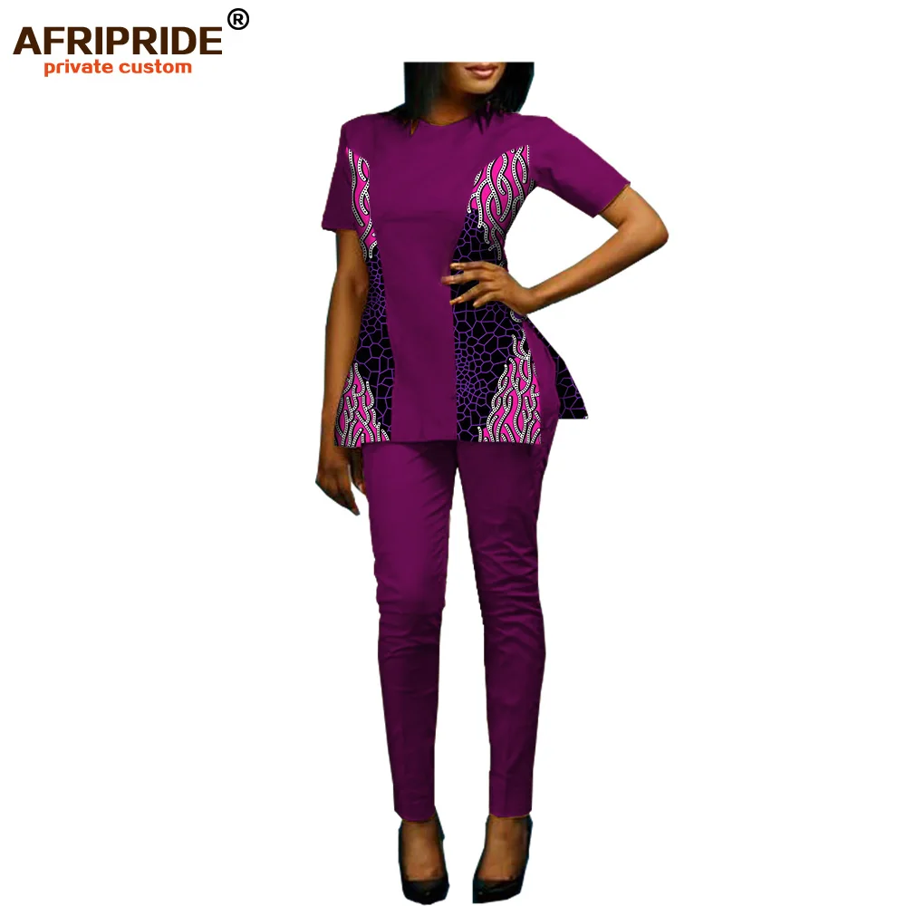 Женский брючный костюм в африканском стиле AFRIPRIDE с коротким рукавом и круглым