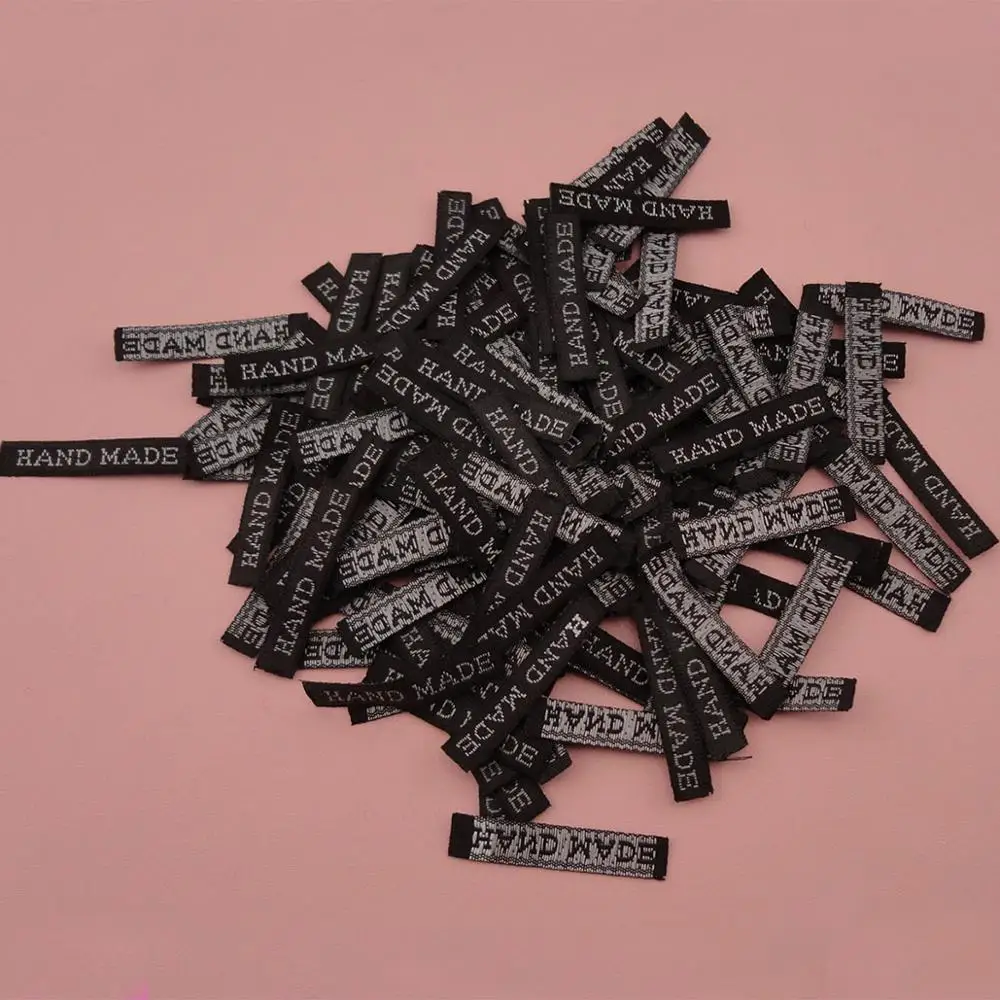 

500PCS 6mm*3.0cm Words Handmade black fabric labels appliques for DIY hair accessories