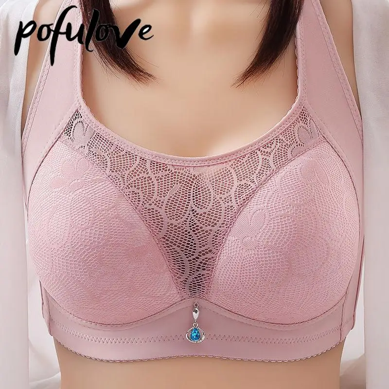 

Push Up Bra for Women Plus Size Bralette 36-44 BC Lace Sexy Bras Wireless Gathered Seamless Underwear Pink Female Thin Brasserie