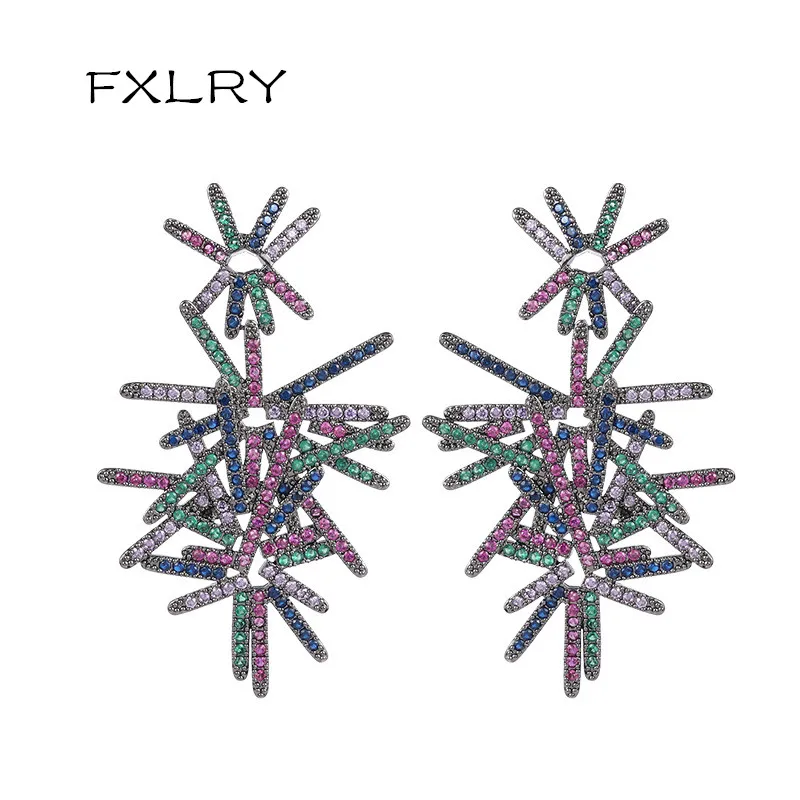 

FXLRY Personality Cubic Zirconia Irregular Bright Fireworks Exaggerated Stud Earrings Party Fashion Jewelry