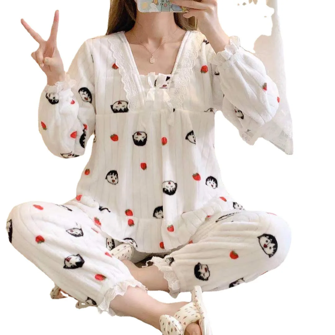 Qiu Dong Season Hot Style Coral Fleece Pajamas Women More Winter Wool Flannel Princess Wind Sweet Household to Take