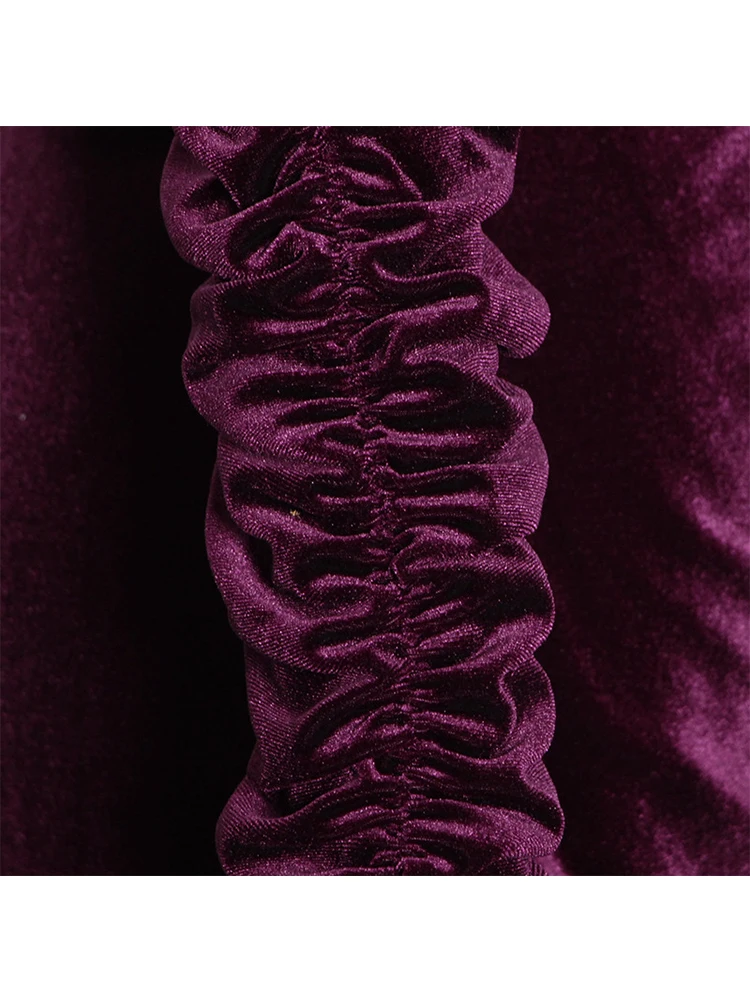 

Solid color sexy V-neck tie waist pleated zou tight-fitting hip irregular velvet dress ladies autumn new personality hem slit