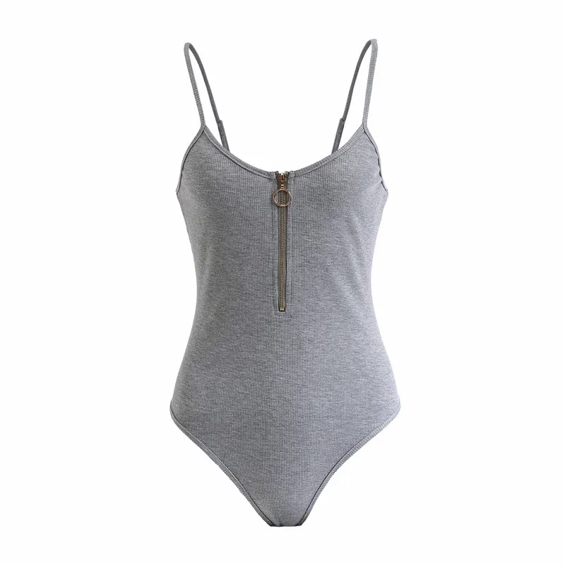 Женский Облегающий комбинезон на молнии однотонный трикотажный эластичный лето