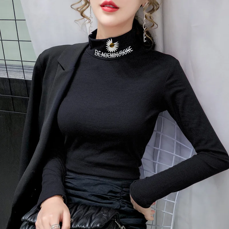 Маленькая Маргаритка Корейская Осенняя водолазка футболки для женщин 2022 зимняя