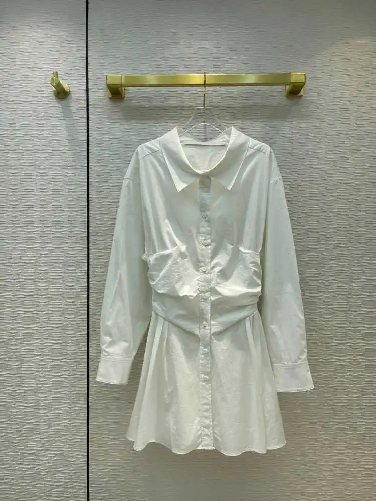 

Женское платье с длинным рукавом, белое платье с высокой талией, офисное платье с большим подолом, лето