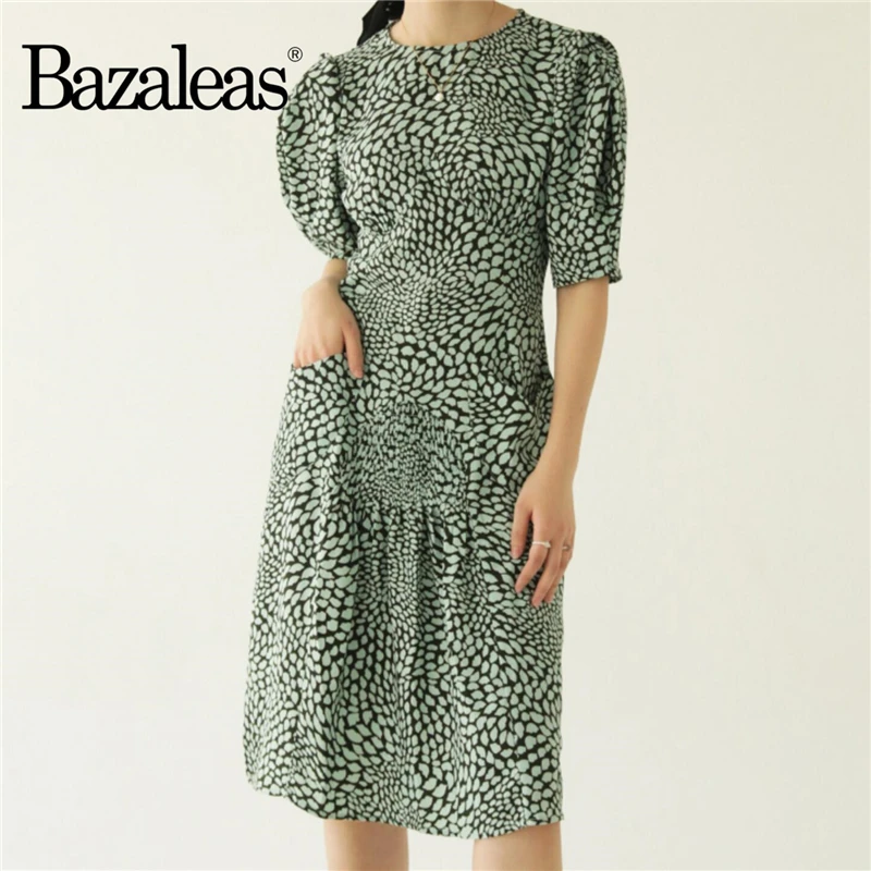 Bazaleas Ретро стиль мятые и присборенные спереди хомуты vestidos Франция зеленые с