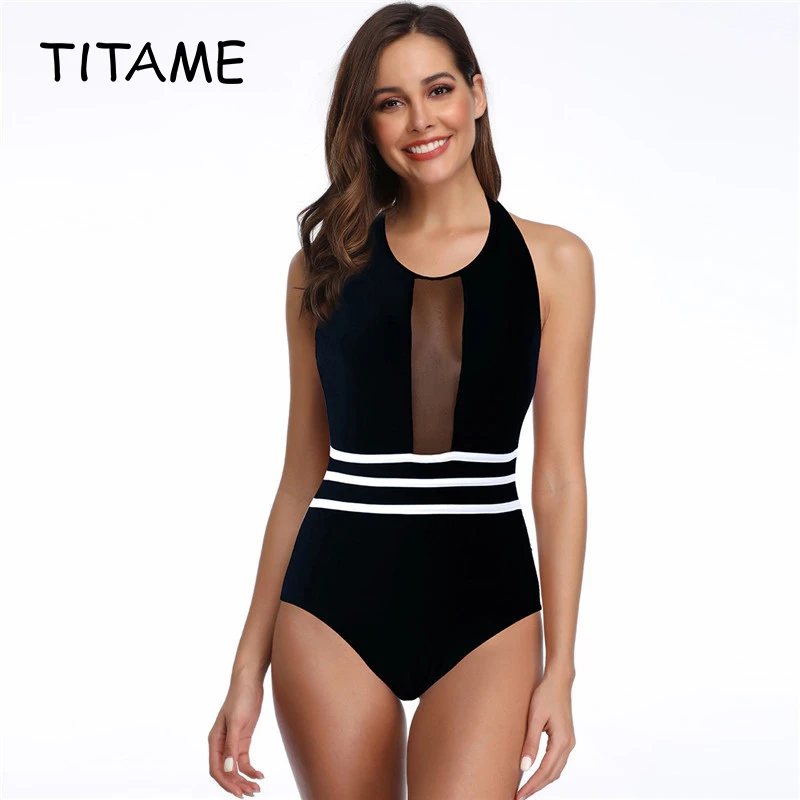 Сексуальное женское бикини TITAME сетчатый Цельный купальник женский купальный