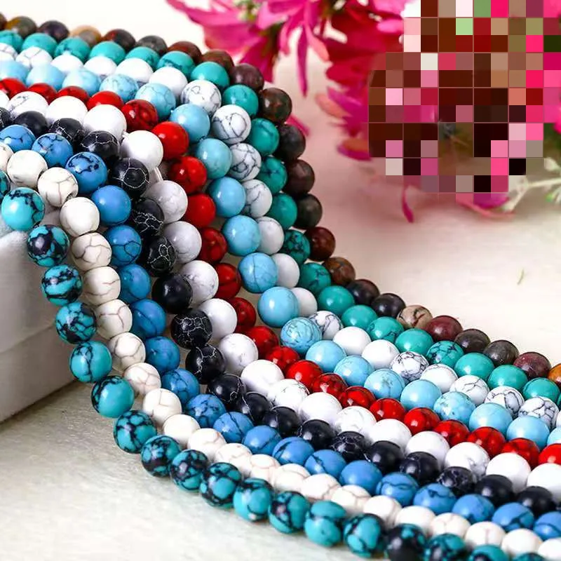 

Natural Stone Red Howlite Turquoises Round Loose Beads 4 6 8 10 12 14 MM 15" Strand Size For Jewelry Making