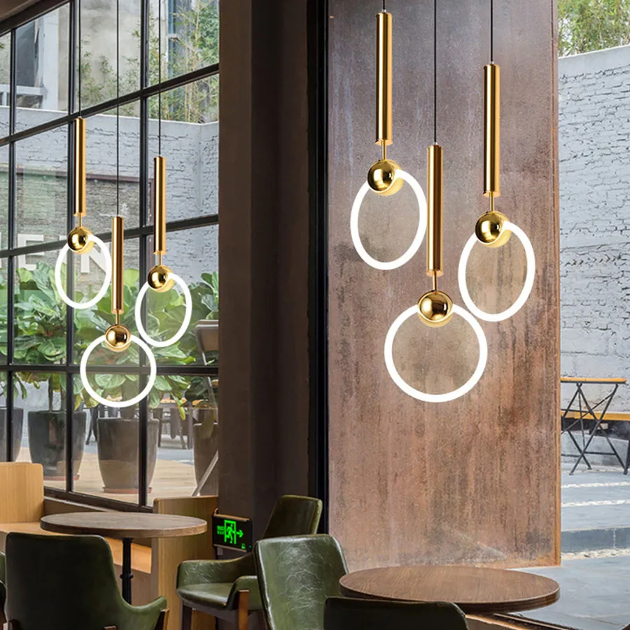 

Nordic Luxury Circle Ring Bedside Pendant Light Moder Simple Colthing Store Shop Glass Ring Hanging Lamp Metal Light Fixture