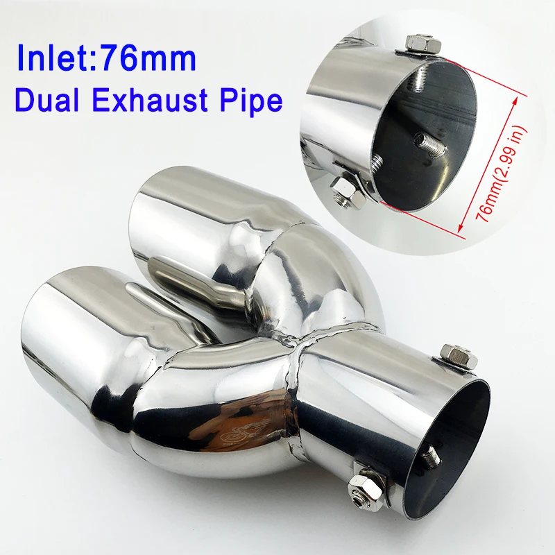 

Universal Tail Muffler Accessories 76mm 3" Inlet Auto Rear Exhaust Cutout Pipe Tip Silencer Trim Dual Outlet Cover Decoration