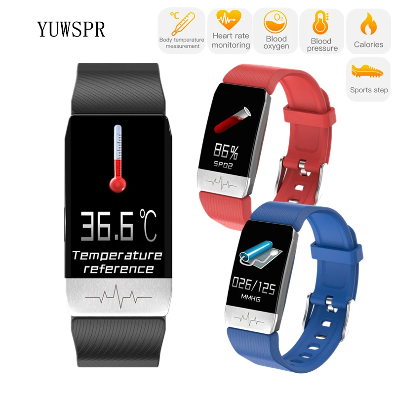 

Smart Sports Bracelet Body Temperature Heart Rate Blood Pressure SPO2 Fitness Monitor Long Standby Watches for Men Women Gift T1