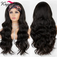 kryssma long wavy headband wig for black women none replacement body wave synthetic headwraps hair wig 2020 new fashion