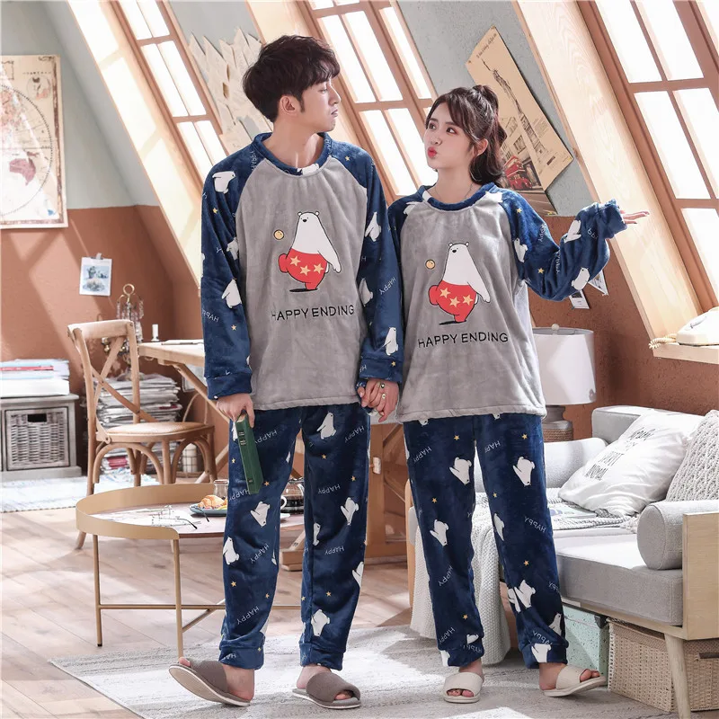 Caiyier/зимние пижамные комплекты для женщин и мужчин толстые теплые фланелевые
