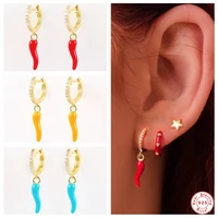 gs 925 sterling silver enamel yellow chili red spicy pepper pendant drop earrings piercing pendiente 2021 trend punk jewelry