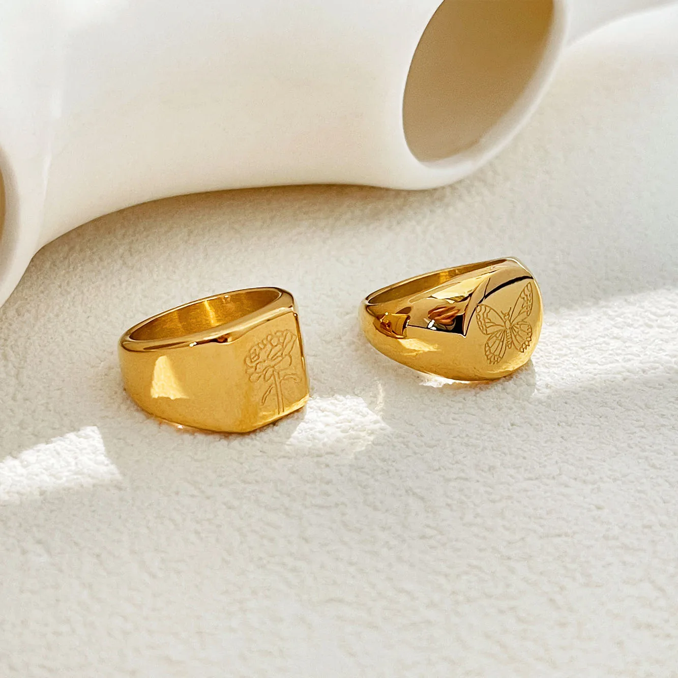 Monlansher Butterfly Peony Geometric Wide Ring Gold Color Titanium Steel for Women Minimalist Statement Rings Jewelry Gift - купить по