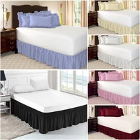 pure color easy fit bed skirt hotel elastic emnd without bed surface wrap around queen dust ruffle valance drop