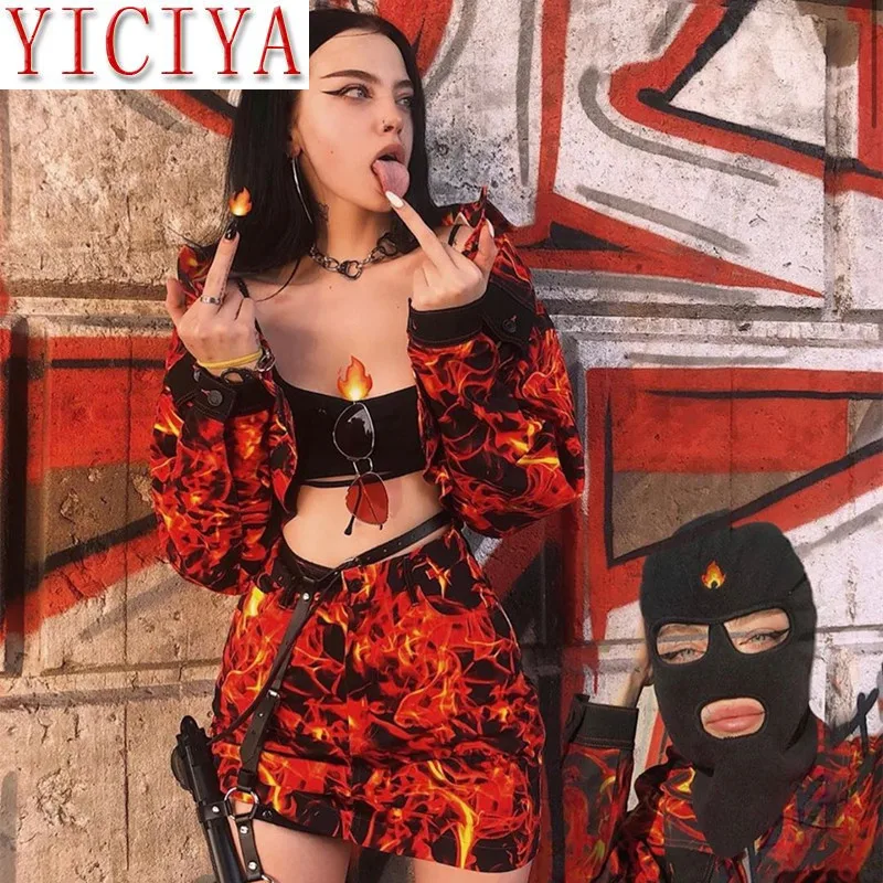 Женский комплект из двух предметов уличная одежда с принтом пламени и огня