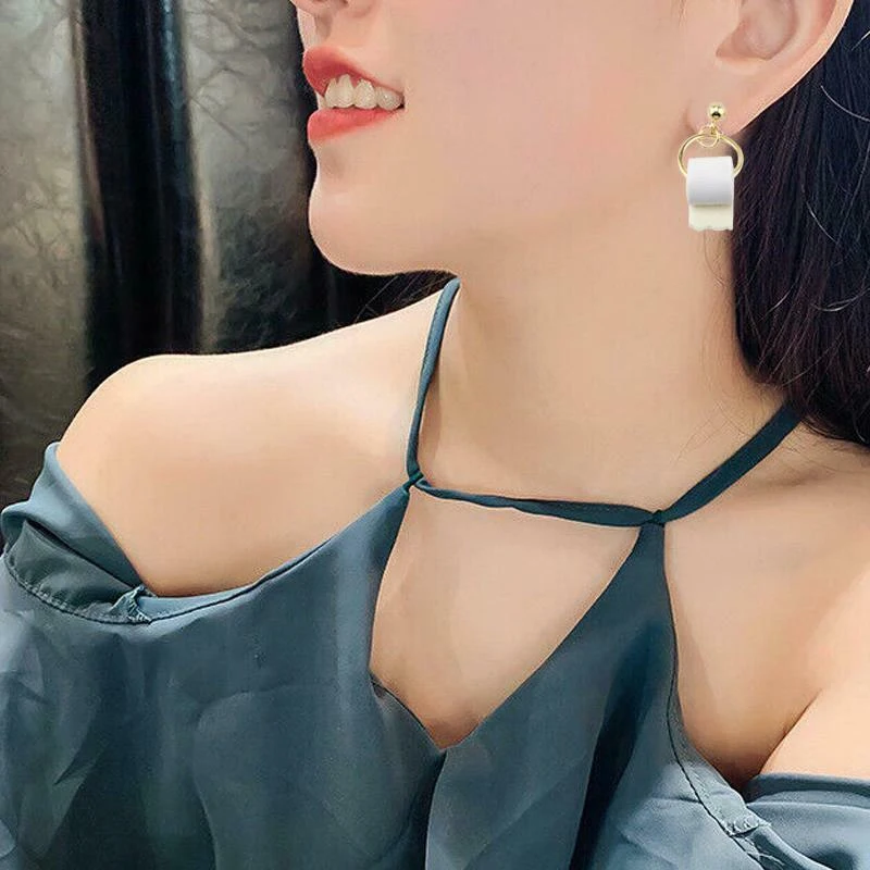 

Creative Funny Toilet Paper Earrings Roll Paper Towel White Pendant Earring For Women Female Fashion Cute Ear Jewelry Gift