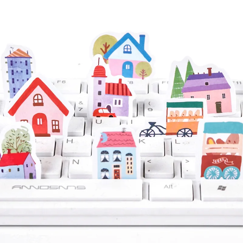 

1 коробка (45 шт. наклеек) красочные маленькие дома, наклейки для блокнота, дневника, декоративные наклейки, украшение