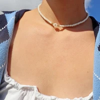 cross border retro artificial pearl necklace female ins style simple pearl flower necklace clavicle chain