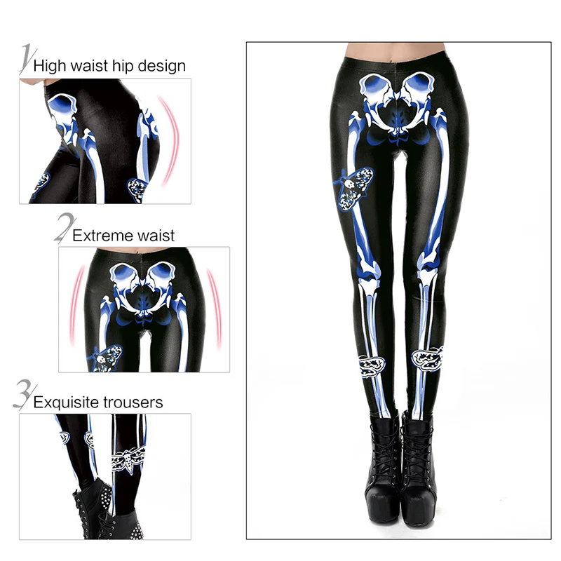Хэллоуин Череп рамка Скелет кровеносные сосуды печатных Леггинсы для женщин