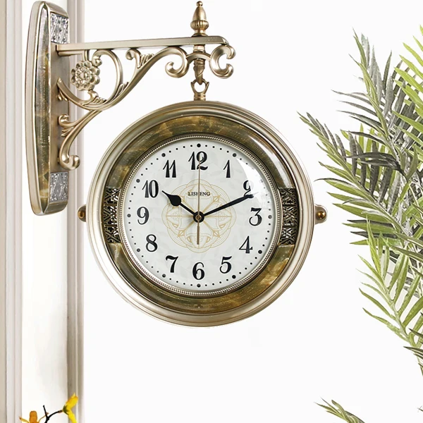 Креативная декорация настенные часы Двусторонняя бесшумные кварцевые Гостиная