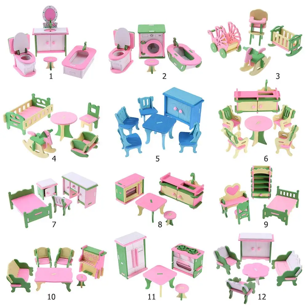 

Children's wooden furniture simulation Mini Doll House suit 3D toys