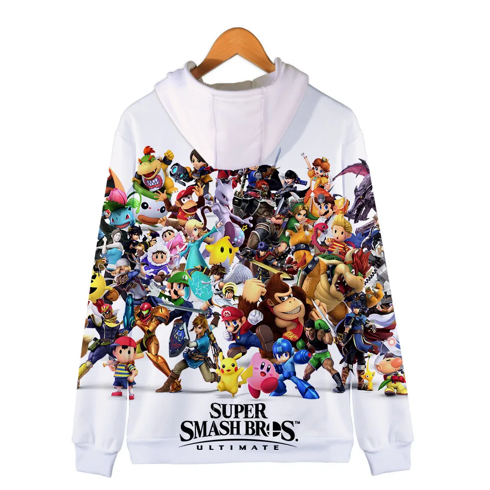 Супер Марио Bros. 3D Толстовка с капюшоном, флисовая толстовка Super Smash Bros, толстовки Harajuku, мужской спортивный костюм, хип-хоп куртка на молнии, пальто, одежда