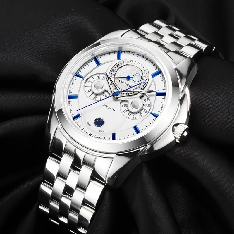 Мужские кварцевые часы мужские наручные Риф Тигр роскошные водонепроницаемые