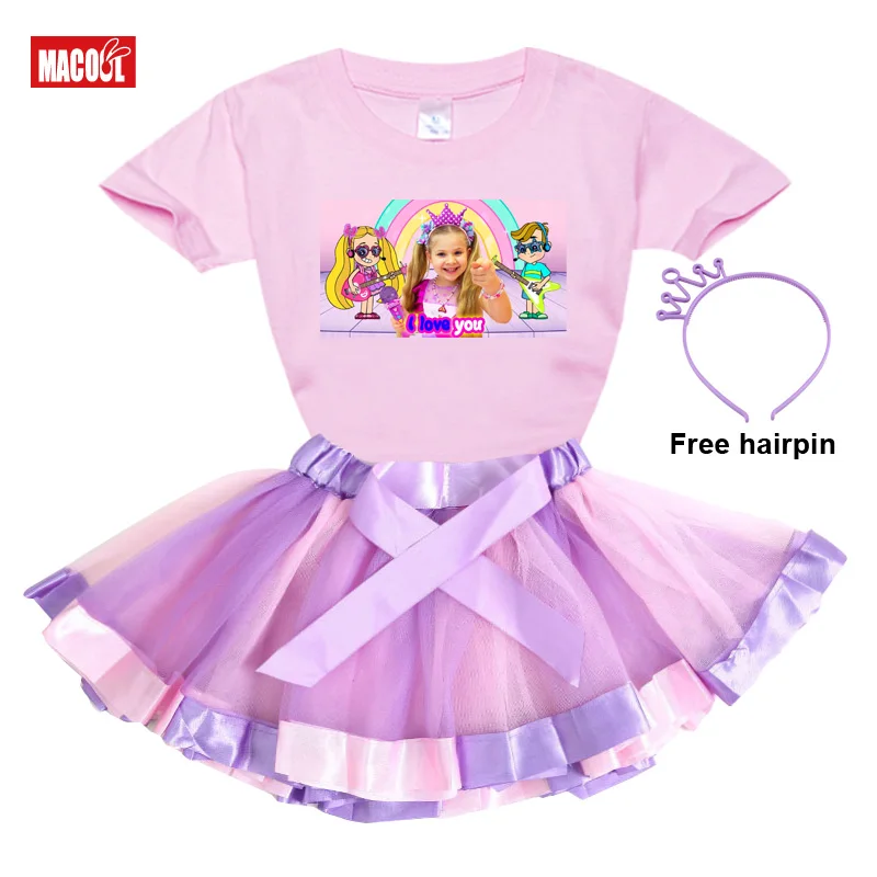 Conjunto de ropa para ni&ntilde;a, vestido de arco&iacute;ris, traje de tut&uacute;, falda de verano, ropa para ni&ntilde;o, traje de beb&eacute;, camiseta de amor Diana-2