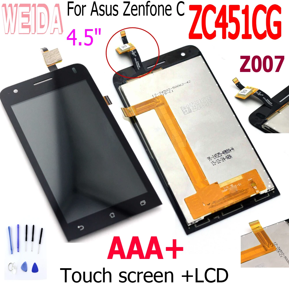 

WEIDA 4.5"For ASUS ZenFone C Z007 ZC451CG LCD Display Touch Screen Digitizer Assembly With Tools+Adhesive