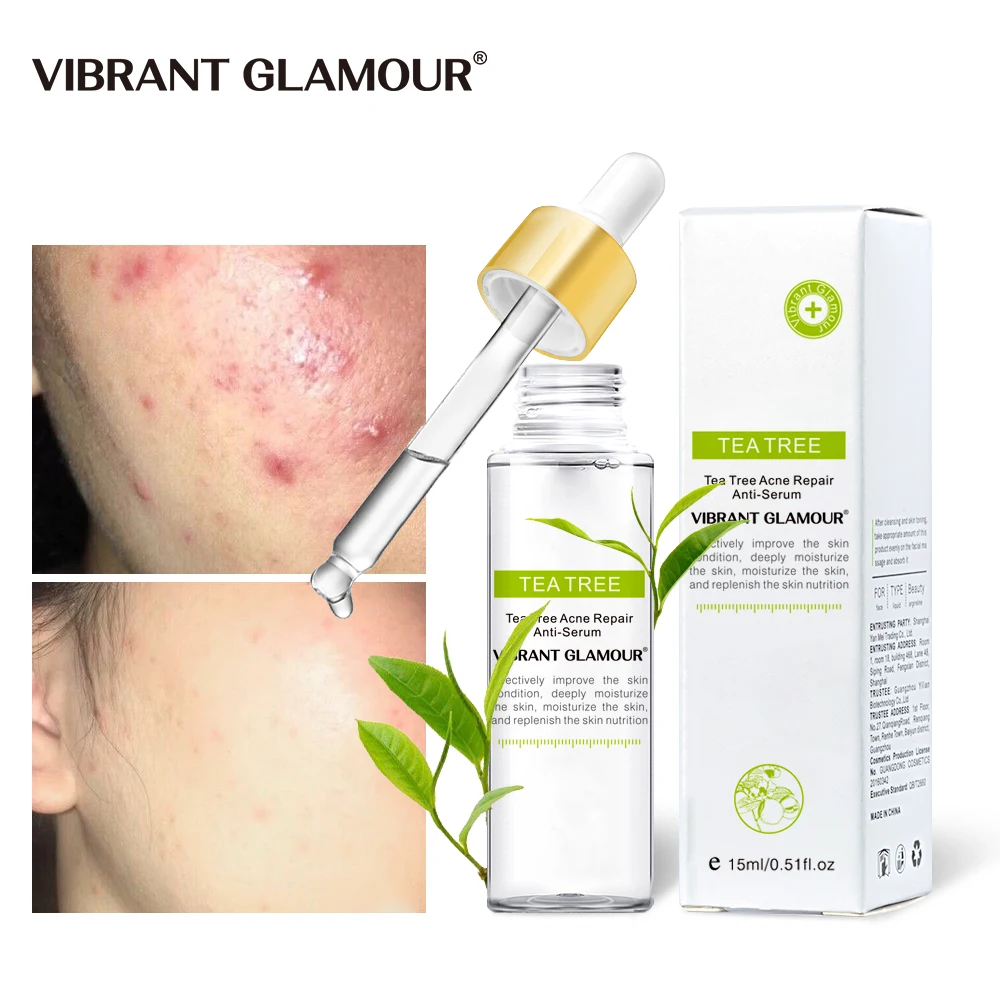 

VIBRANT GLAMOUR Tea Tree Acne Repair Face Serum Shrink Pores Oil Control Eliminates Acne Treatment Essence skin care