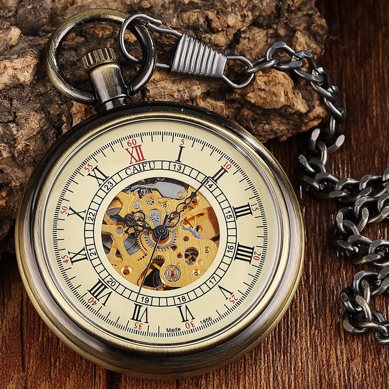 Top Brand Mechanical Pocket Watch Antique Collection Roman Numerals Fob Chain Hanging Clock with Gift Box for Men Dropshipping