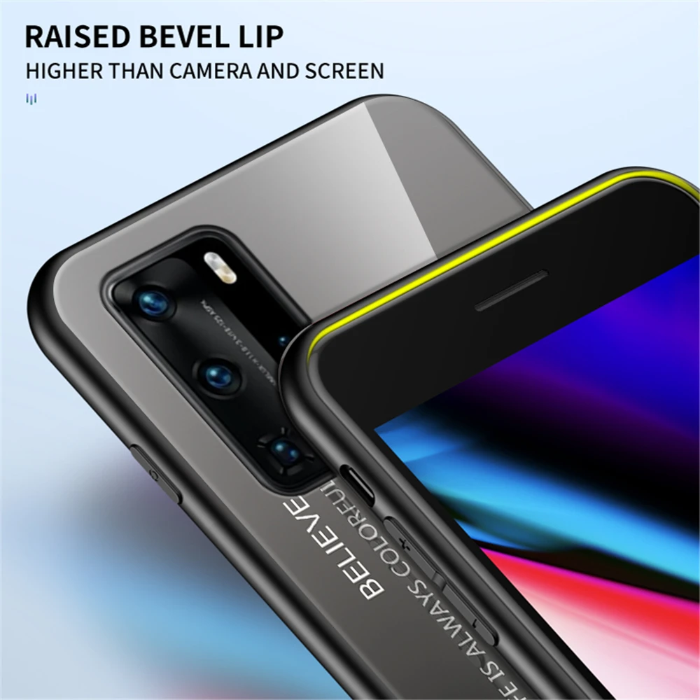 Градиентный цветной чехол на Huawei P40 P30 P20 P10 Lite Mate 30 20 10 Pro закаленное стекло бампер