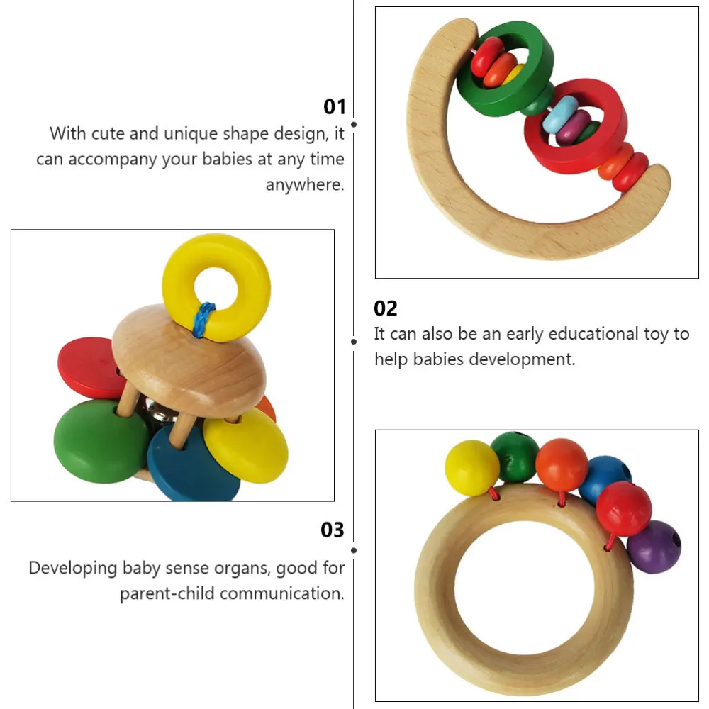 

4PCS Wooden Hand Rattle Educational Bed Ring for Infant (Colorful)