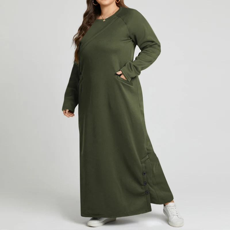 

Женское флисовое платье-свитшот на пуговицах, с длинным рукавом