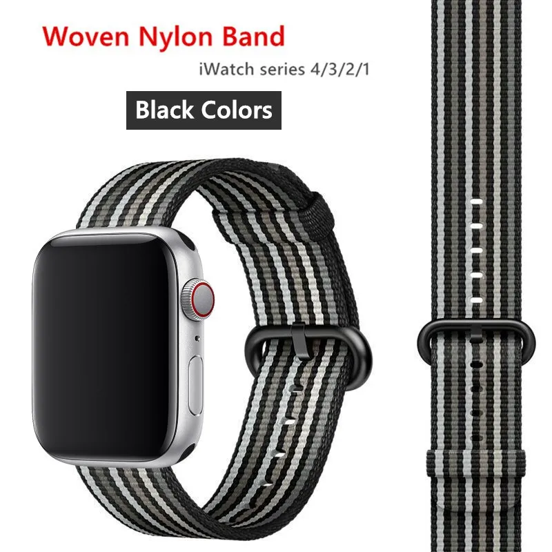 black colors Нейлоновый ремешок для apple watch band 42 мм 38 мм iWatch 4 Band 44 мм 40 мм браслет ремень Спортивная петля ремешок для apple watch 4 3 2 1 - Цвет ремешка: black colors