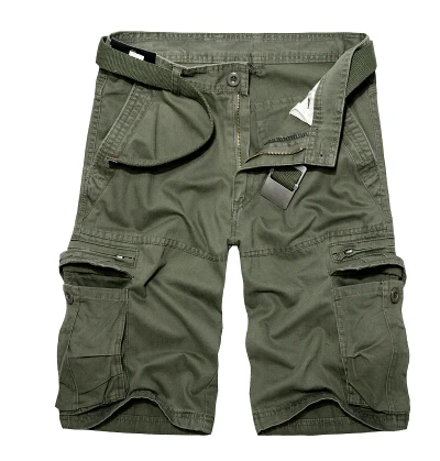 Army green Лето г. Для мужчин s до колена Длина хлопковые армейские Шорты Cargo Для мужчин Шорты Повседневное с несколькими карманами, свободные Шорты бермуды брюки - Цвет: Army green