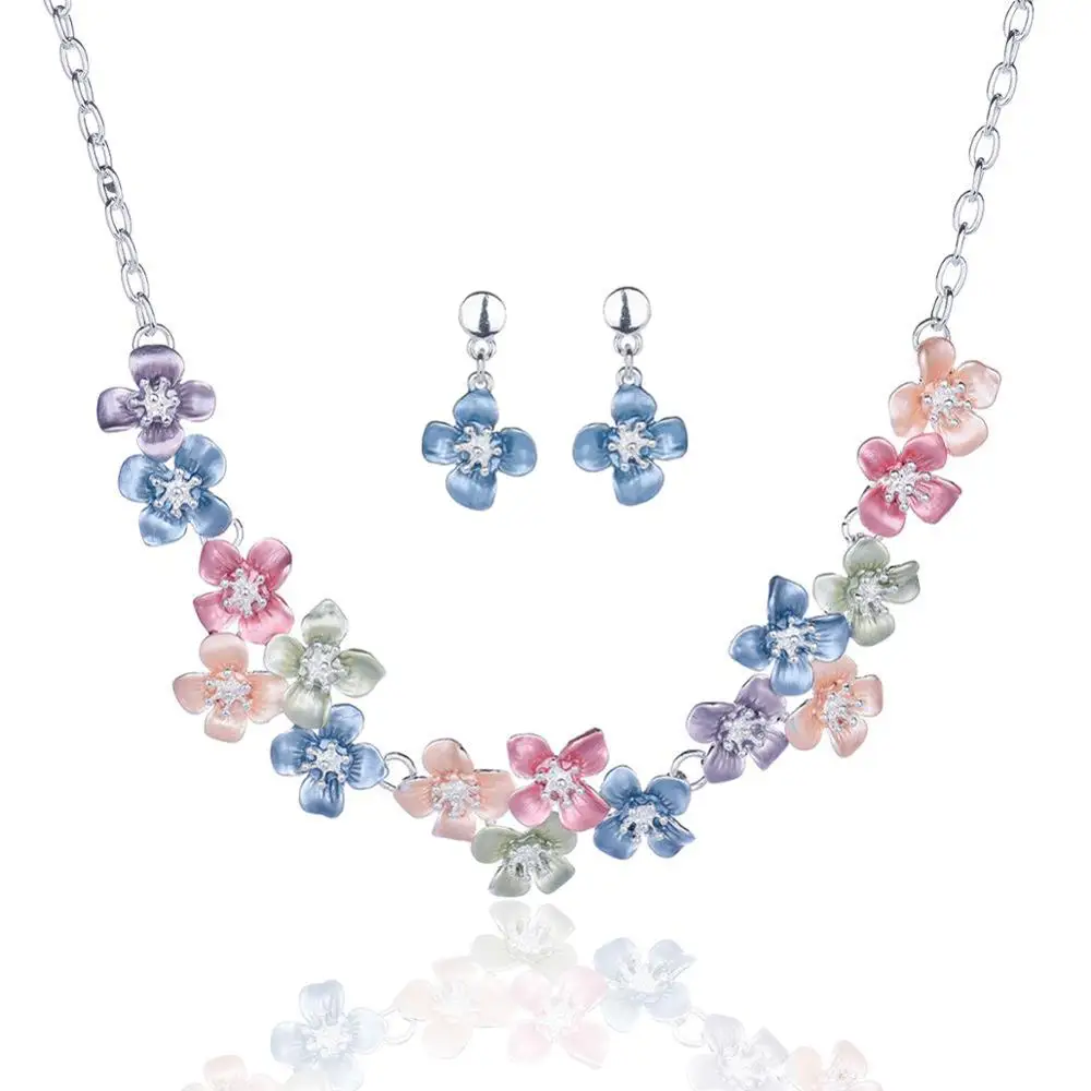 Модные эмалированные цветочные ожерелья наборы для женщин цепочки девушек колье