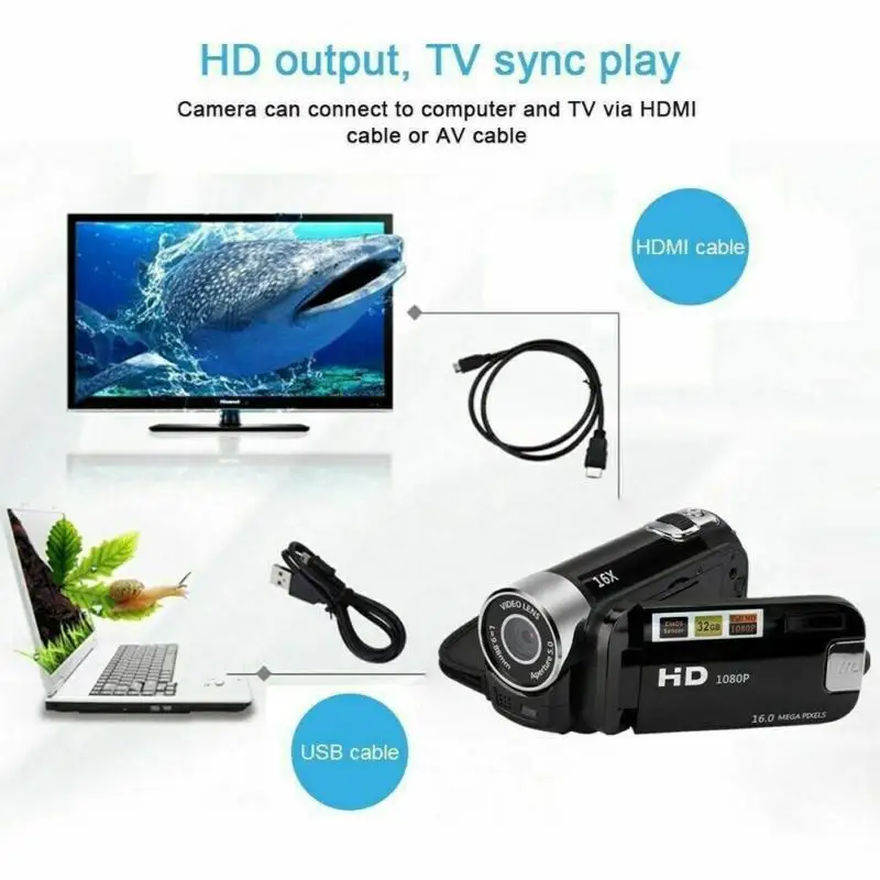 1pc New D100 1080P HD Camcorder Digital Video Camera TFT LCD 24MP 16X Zoom DV AV Night Vision Suport SD / SDHC Card 