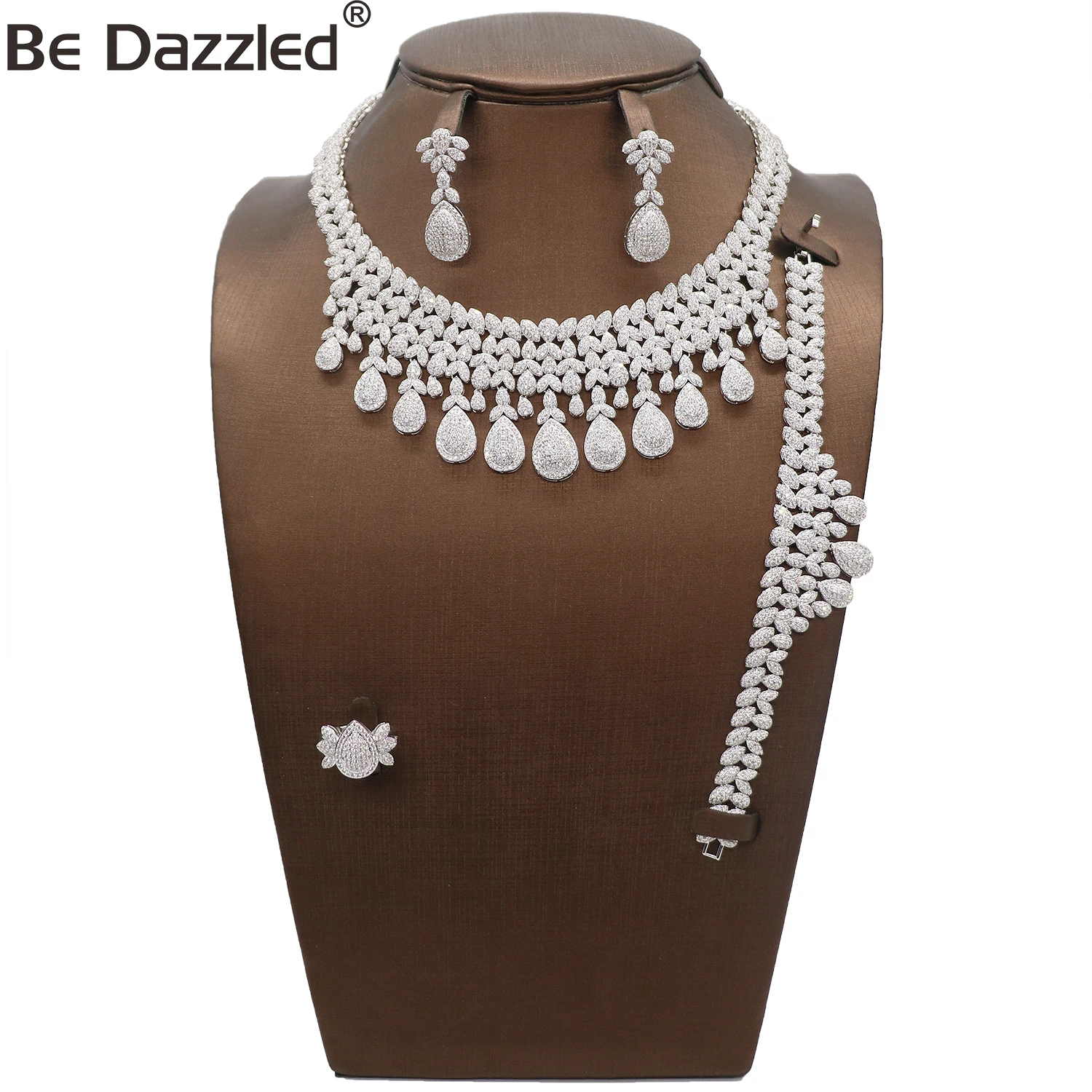 

Bedazzled Nigeria Luxury Fashion Rhodium Plating Wedding Dubai Women Big Zirconia Jewelry Set