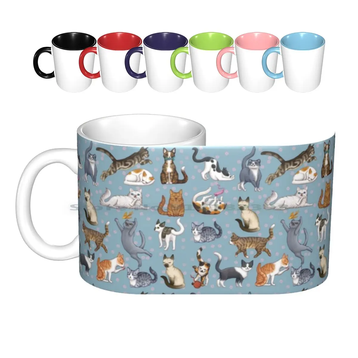 16 Cats Ceramic Mugs Coffee Cups Milk Tea Mug Cat Cute Kitten Tabby Animal Pet Blue Creative Trending Vintage Gift Bottle Cup