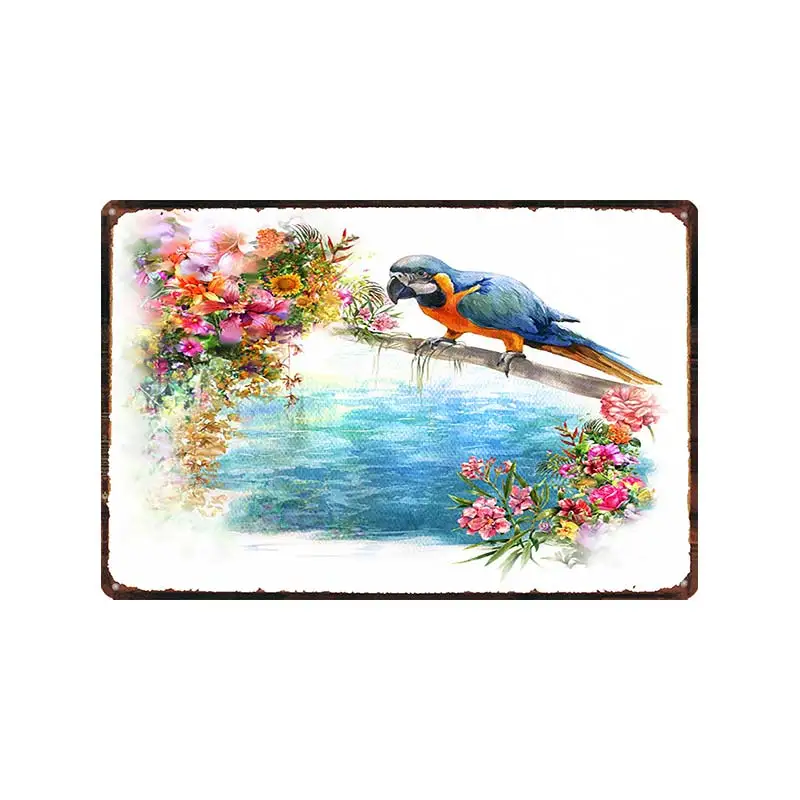 Акварель сад красота цветок птица цветочный металлический знак ретро настенное