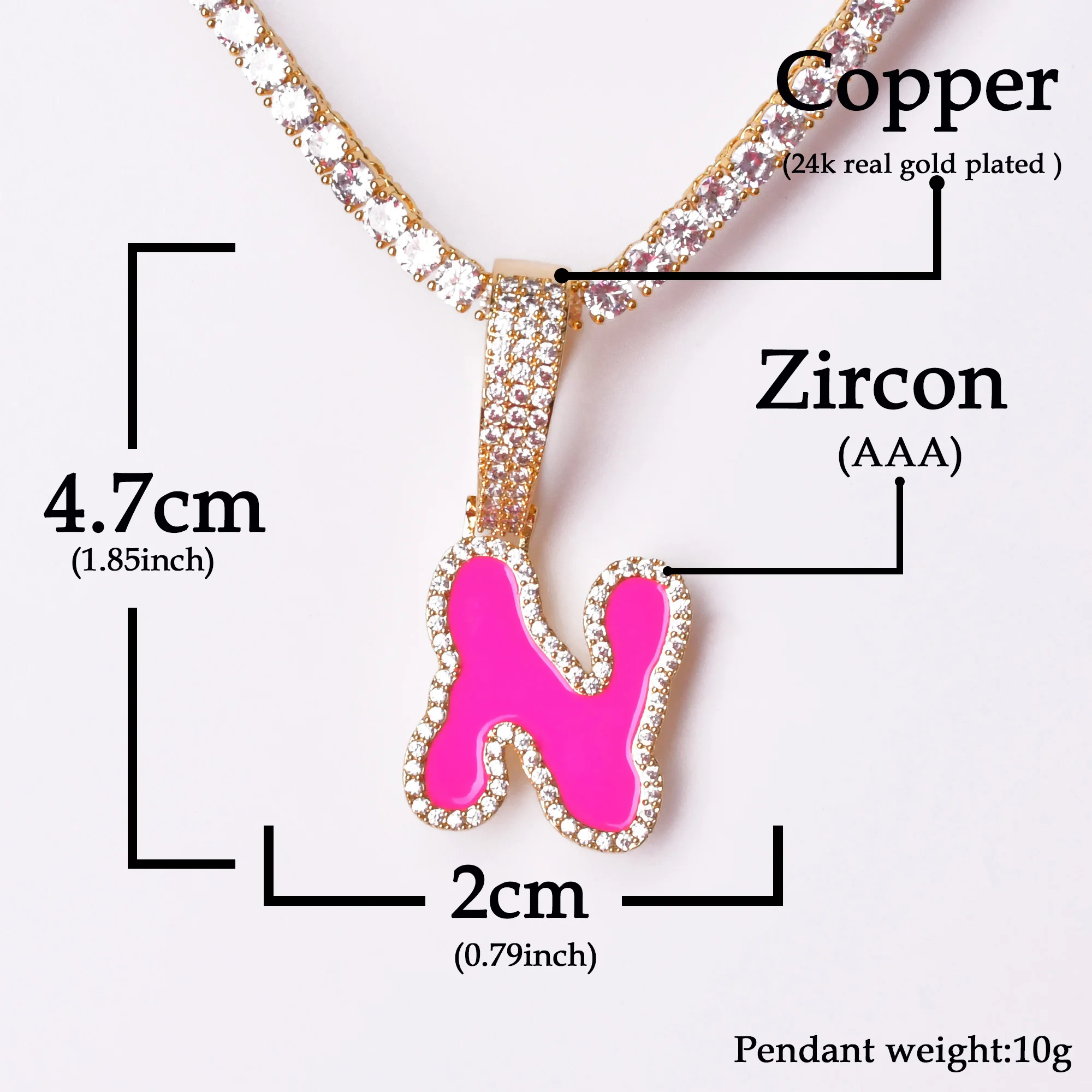 Solid Back Custom Name Pink Oil Letter Pendant Necklace  for Women 24K Real Gold Color Hip Hop Rock Jewelry