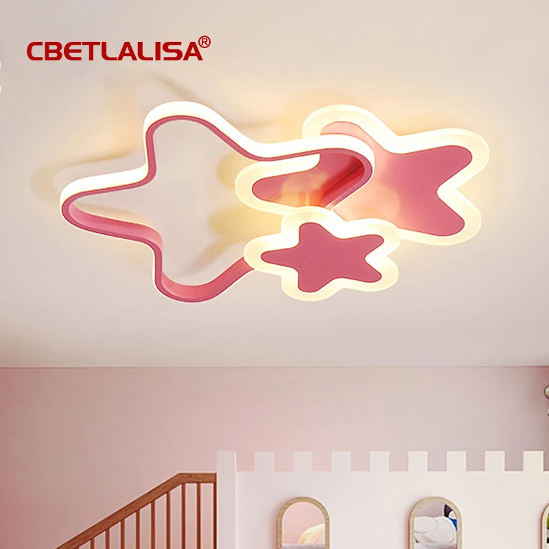 CBETLALISA Kids Room 220V LED Ceiling Lights In Stars Shape White Lamp For Bedroom Girls' Pink Lighting Fixtures | Лампы и