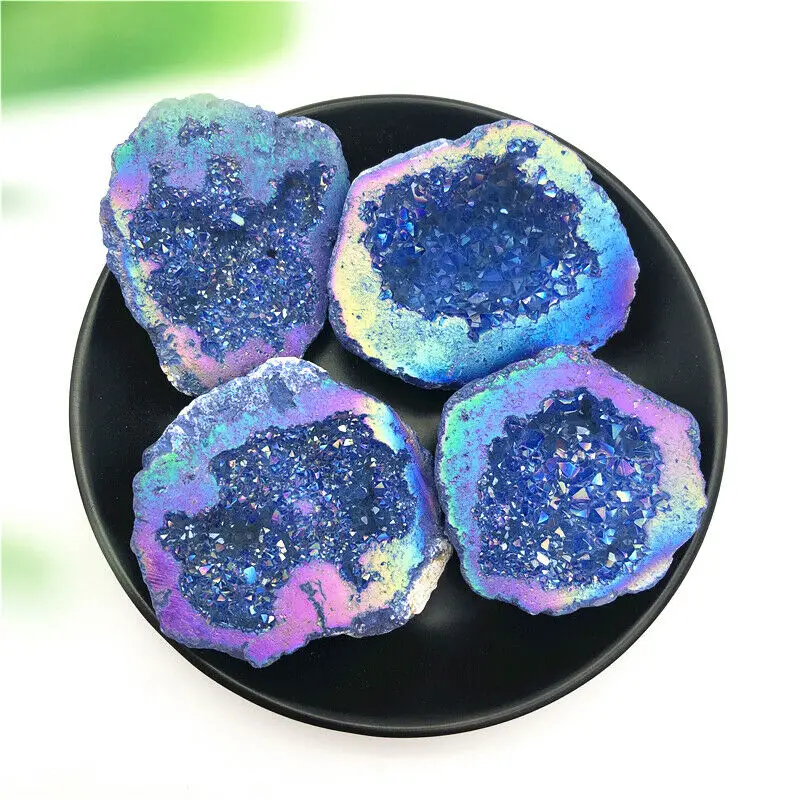 Красивый цвет синий титан аура агат кварцевый кластер хрустальные точки образец