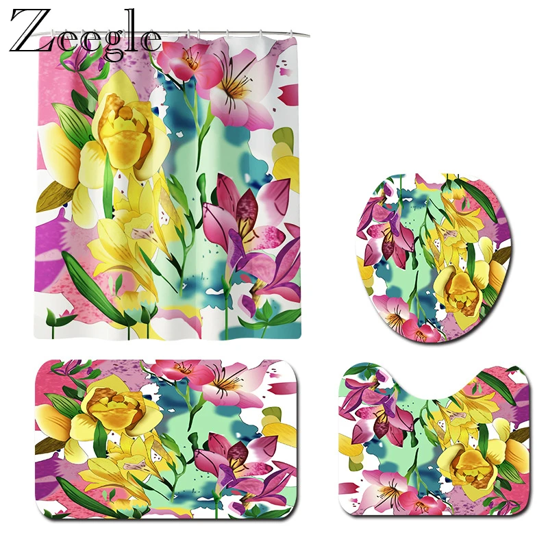 Zeegle Водонепроницаемая занавеска для ванной душевая 3 шт. коврик комнаты Набор