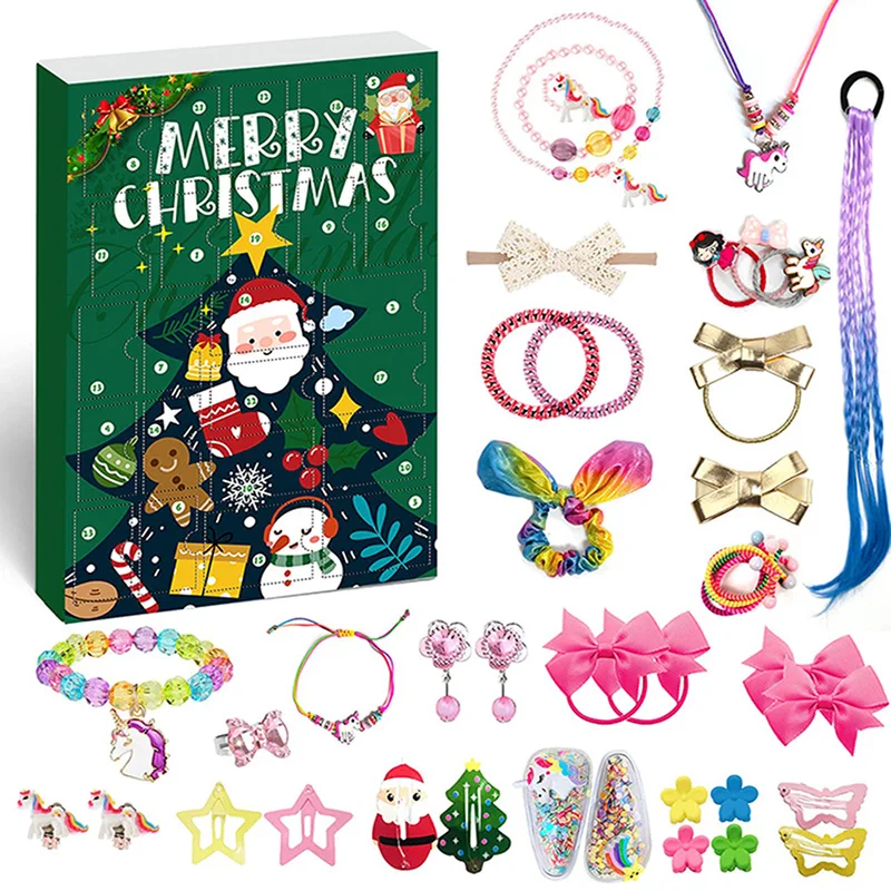 

Аксессуары для волос календарь для девочек на Рождество 2023, 24 дня обратного отсчета, подарки-сюрпризы для дочери, подростков и девочек